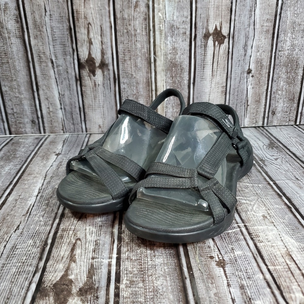 Skechers Women's On The GO 600 Goga Max Black Strappy Sandal Comfort Size 8